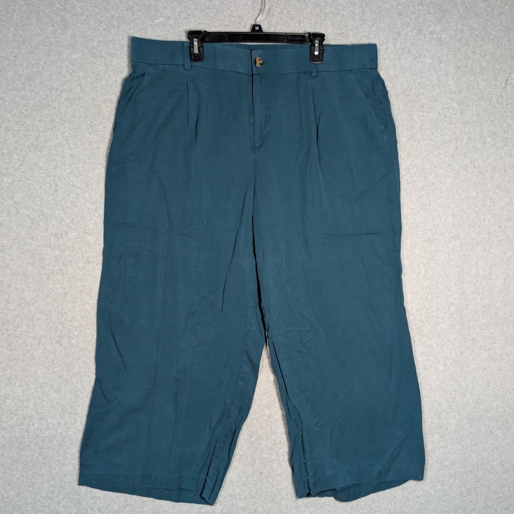 Torrid Crop Pants Womens 22S Teal Wide Leg Pleated Flowy Resortwear Relaxed Fit
